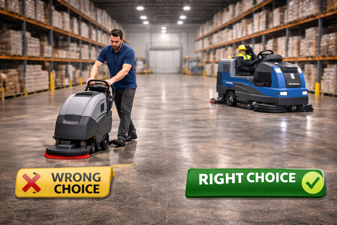 industrial floor scrubber cleaning large concrete floor