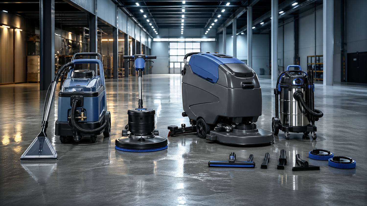 complete commercial cleaning system with extractor floor scrubber ORBOT machine and accessories