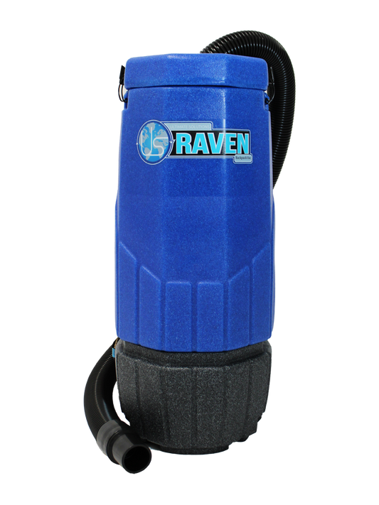 Sandia Raven 10-quart backpack vacuum shown in 20-1000 configuration; accessories vary by selected model